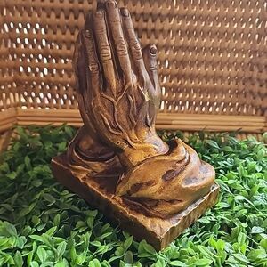 Vintage Chalkware Praying Hands With Bronze/Gold Tone Finish